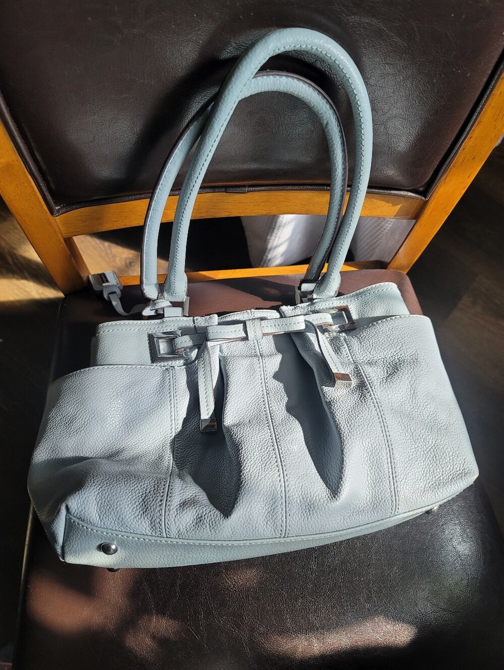 Vintage Tignanello Light Blue Leather Satchel Purse
